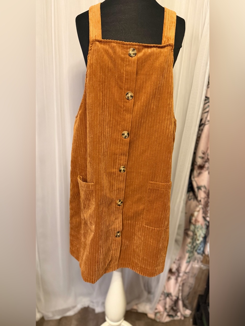 Versona Corduroy Pinafore Overall Dress Size M Rust Brown Cottagecore Boho